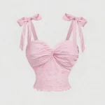Top Rosa Bordado Con Lazos